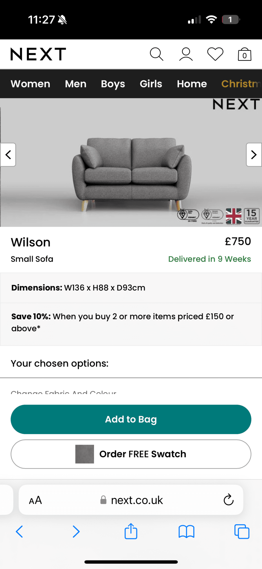 Two 2seater charcoal couches from next