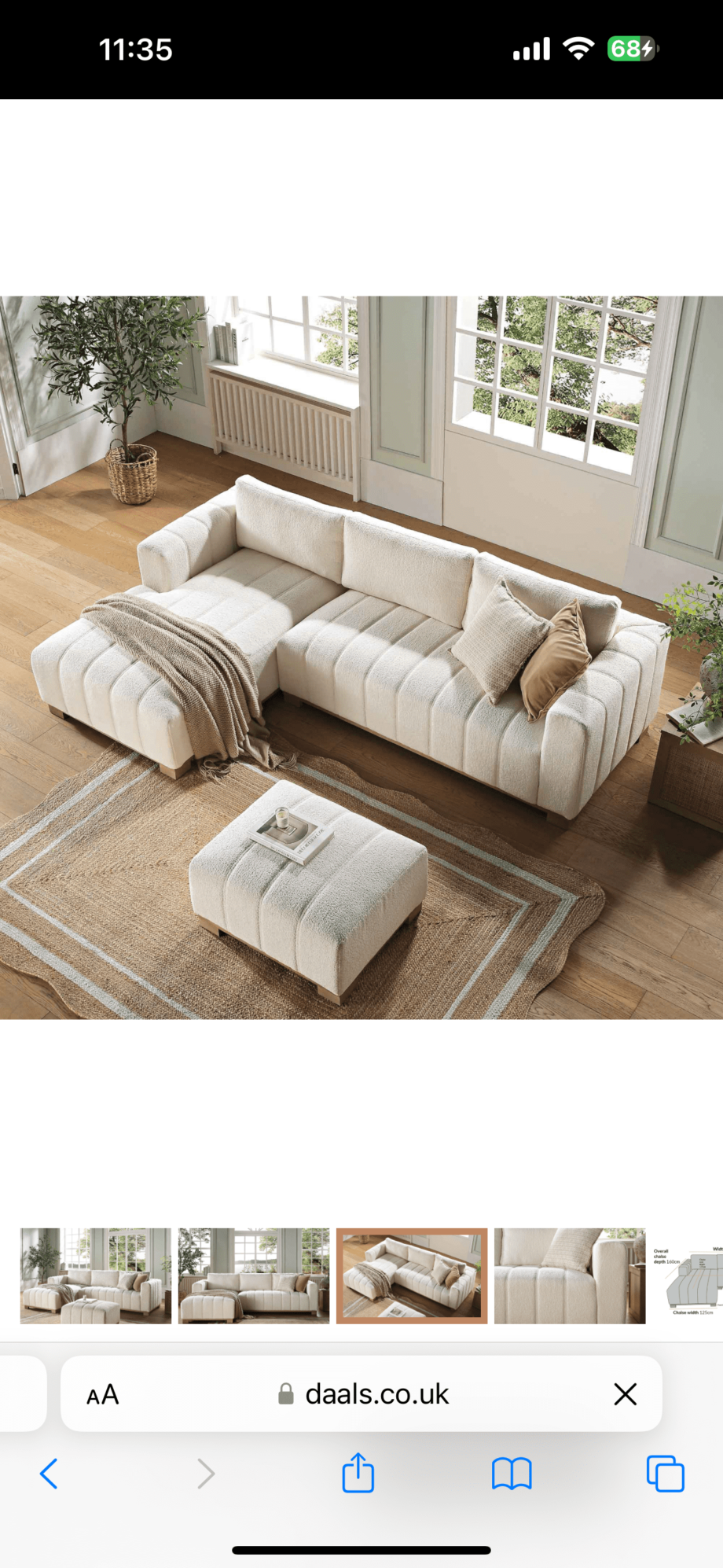 DAALS Belsize Beige Boucle Sofa with Wooden Base, Large Chaise Right Hand