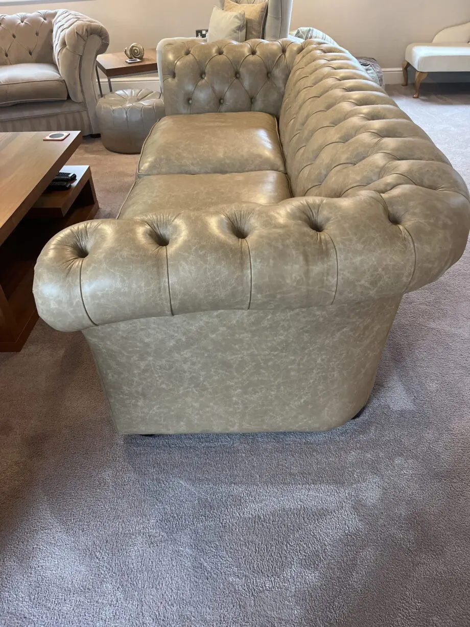 IMMACULATE, LEATHER, CHESTERFIELD, 3 SEATER, BEIGE