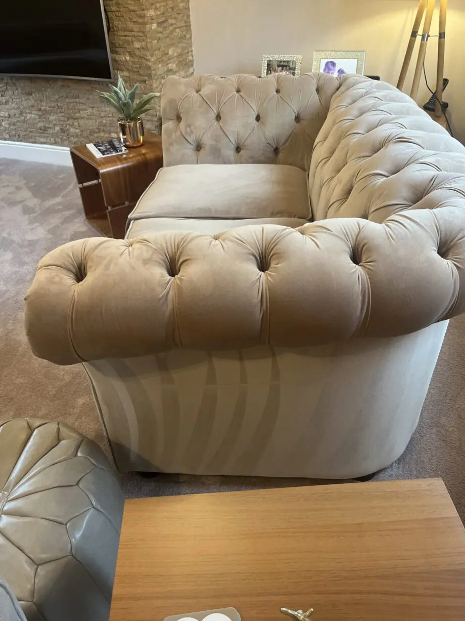 BEAUTIFUL 2 SEATER FABRIC CHESTERFIELD BEIGE