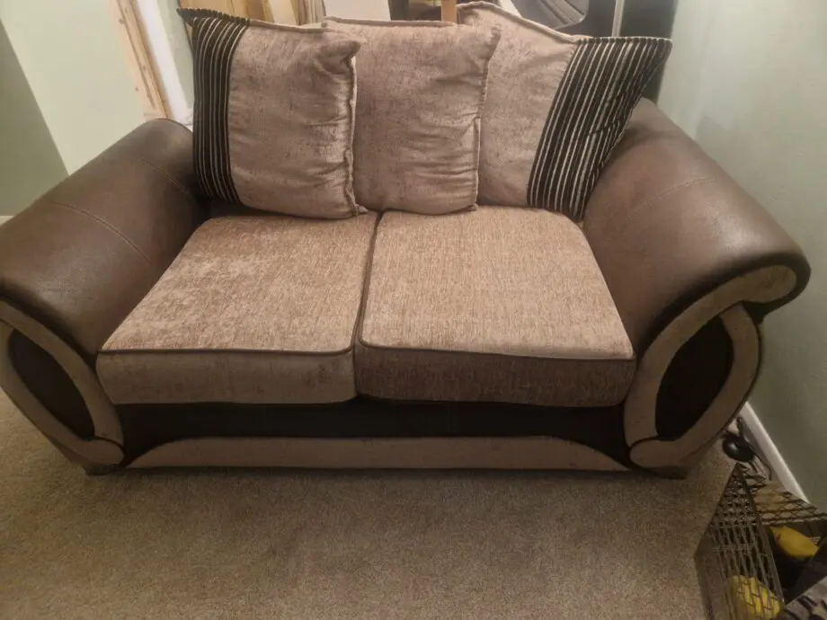 Pair of DFS brown/dark brown sofas, 2 & 3 seater