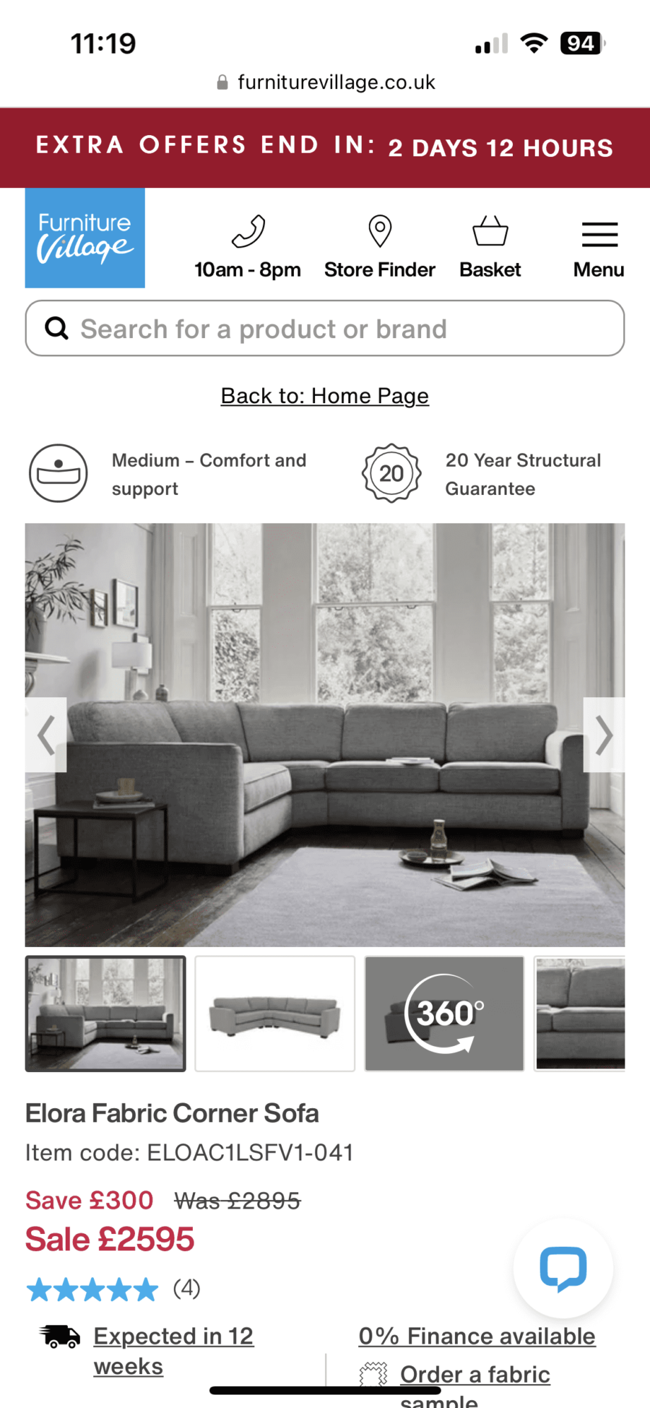 Furniture village Elora corner sofa