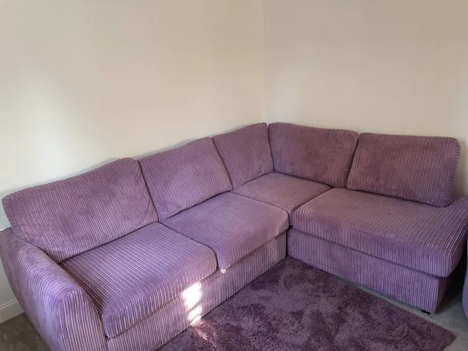 DFS Fabric 3-4 seaters Corner Sofa + Swivel snuggle chair with footstool - 1 year