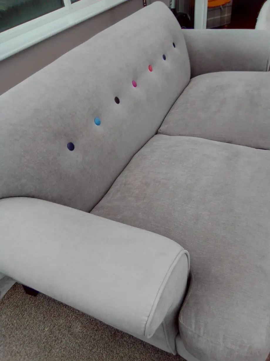 Retro Look Sofa...SCS...grey with multi colour buttons.