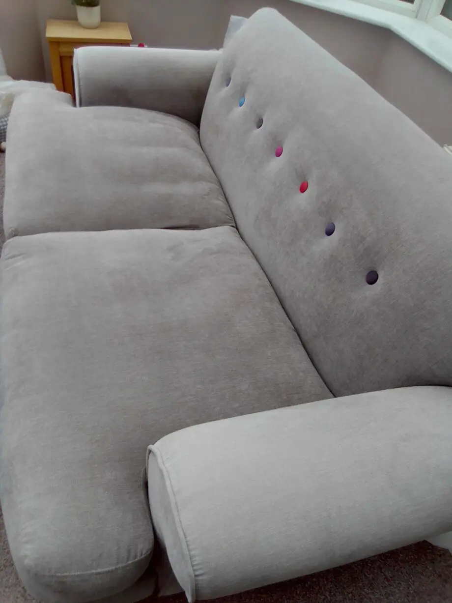 Retro Look Sofa...SCS...grey with multi colour buttons.