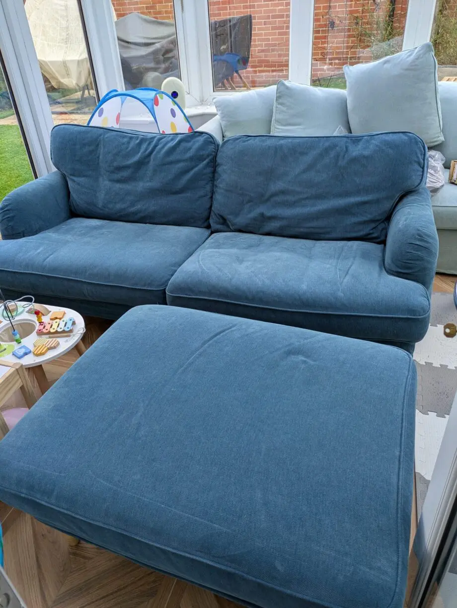 IKEA Stocksund Blue 3 Seater Sofa and Footstool
