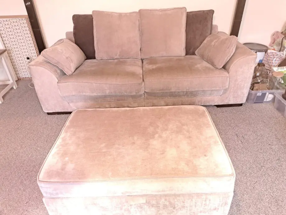 Sofa, cuddle chair and footstool/storage vox