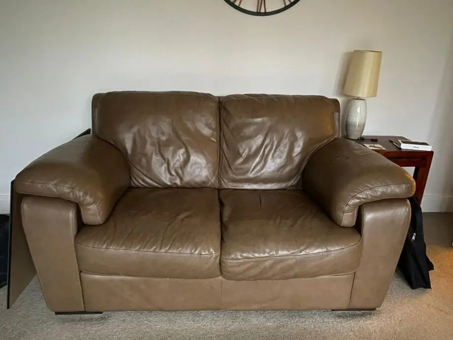 Brown leather Marinelli 3 seater, 2 seater and arm chair