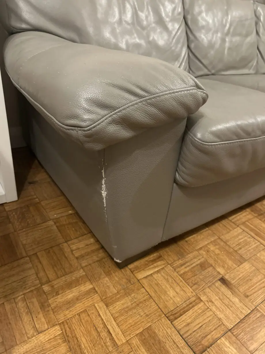Grey leather 3 seater sofas x2