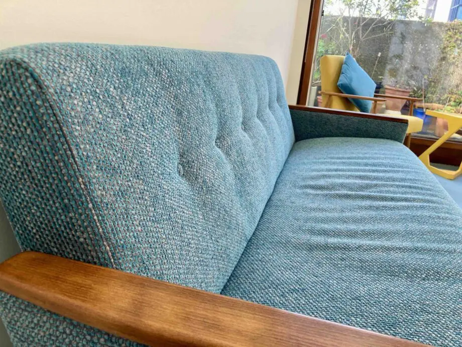 New And Unused, Mid Century Reproduction 3 Seater Lounge Sofa (Ocean Blue Multi Weave Fabric)