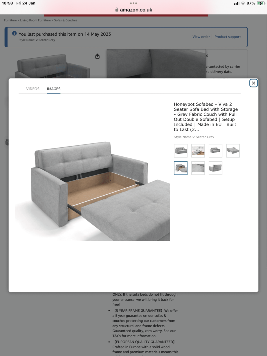 Honeypot Sofabed - Viva 2 Seater Sofa Bed with Storage - Grey Fabric