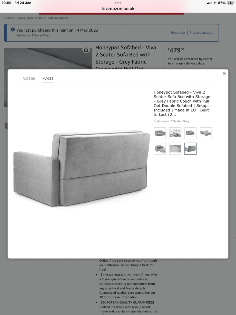 Honeypot Sofabed - Viva 2 Seater Sofa Bed with Storage - Grey Fabric