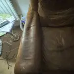 DFS real leather 3 piece suite with matching puff brown colour