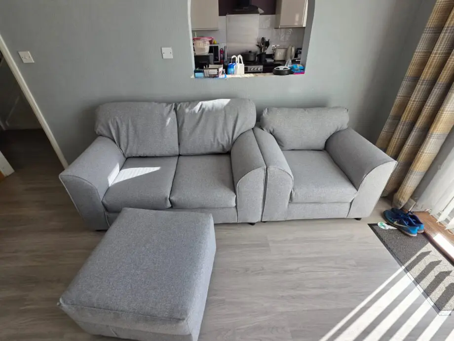3 seater, 2 seater, char and footstool.