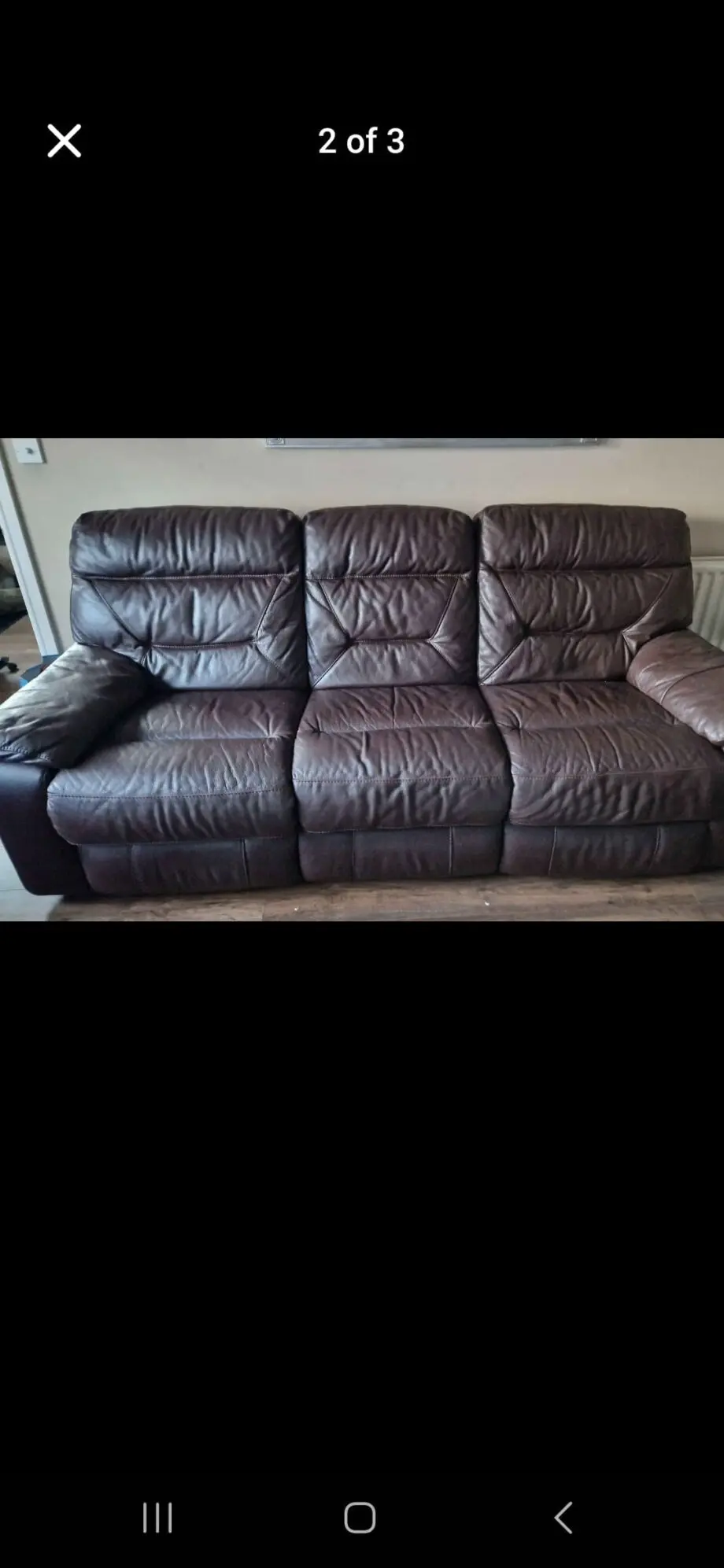 DFS dark brown leather double recliner 3 seater