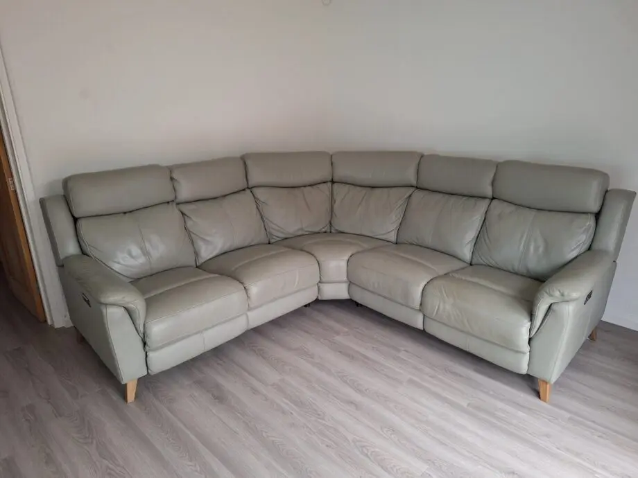 Frank Knighton grey leather corner sofa