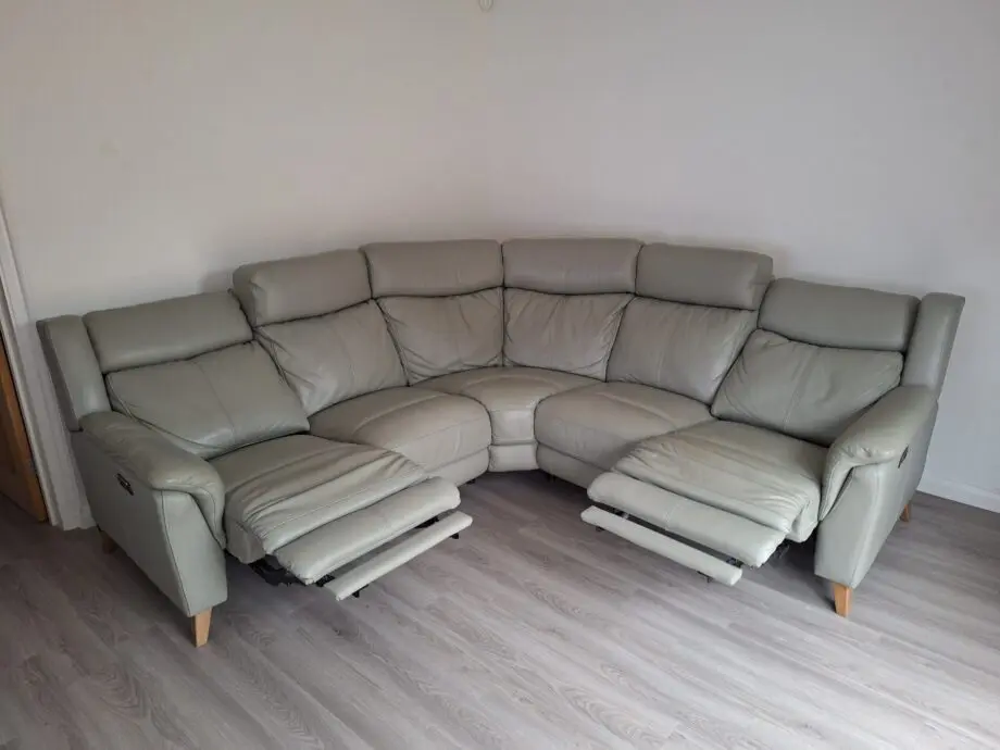 Frank Knighton grey leather corner sofa