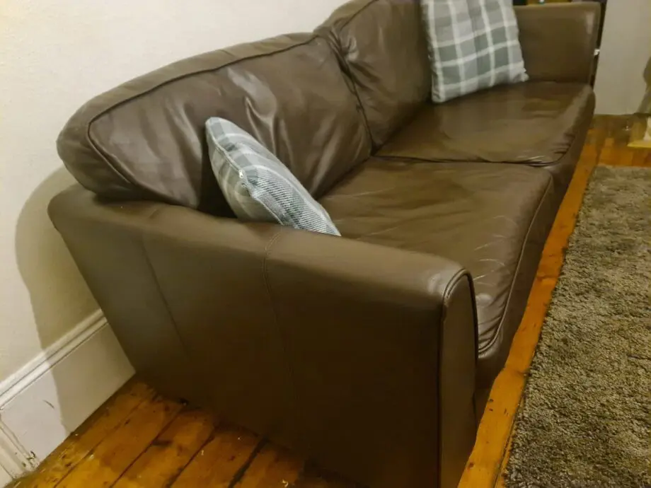 large dark brown genuine leather dfs sofa