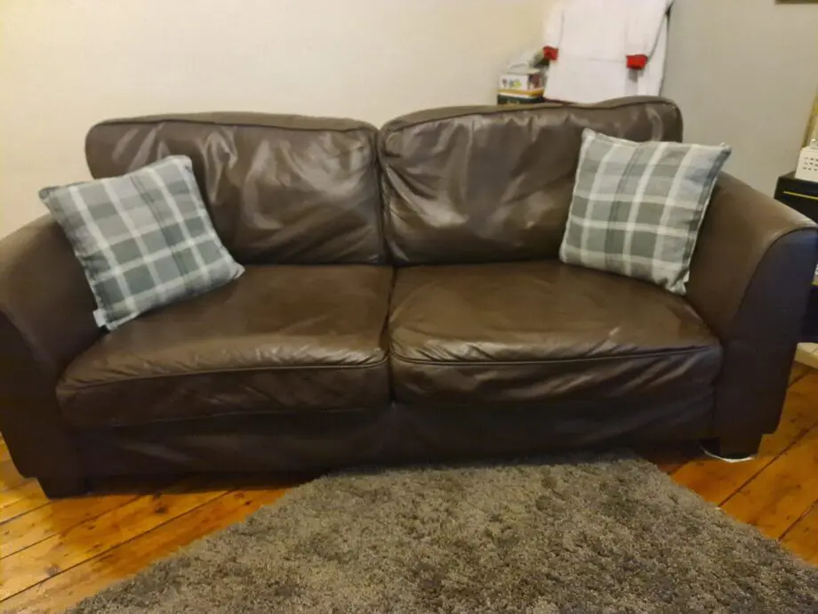 large dark brown genuine leather dfs sofa