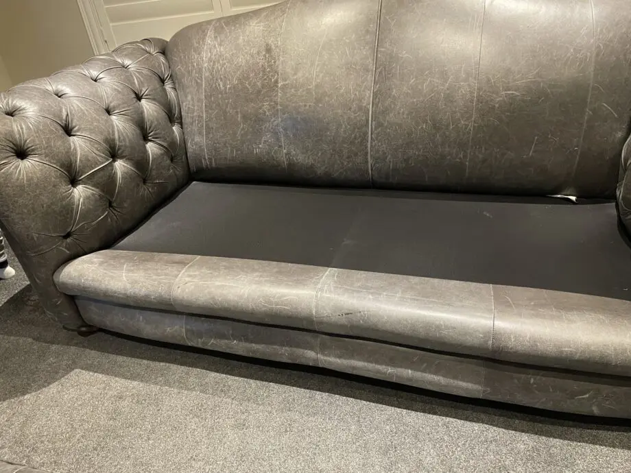 DFS grey leather 3 seater sofa