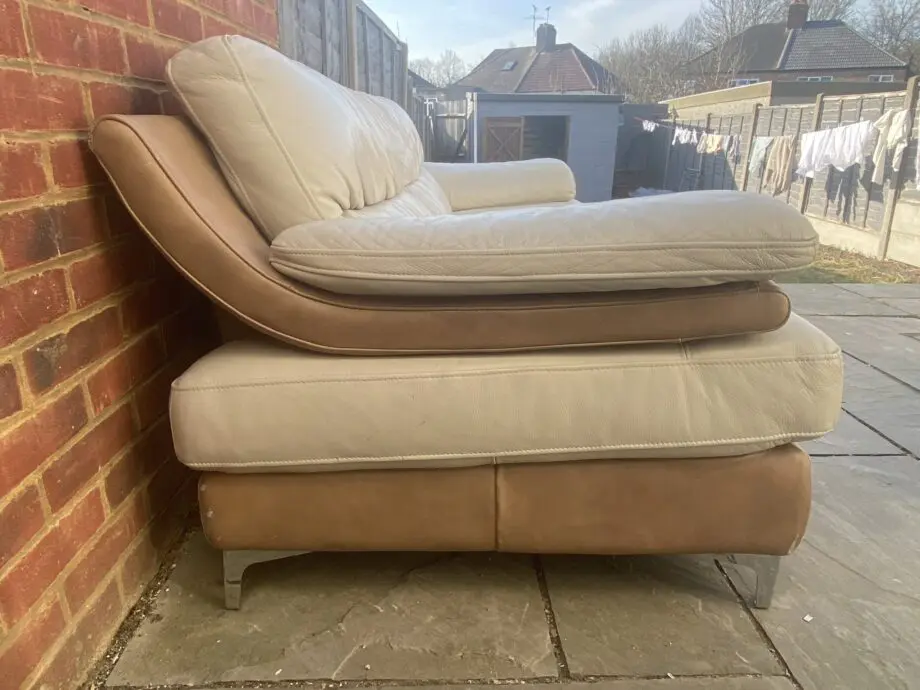 DFS Leather 3 Seater Cream Sofa