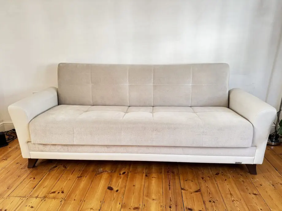 Istikbal light beige 3-seater sofa bed with storage
