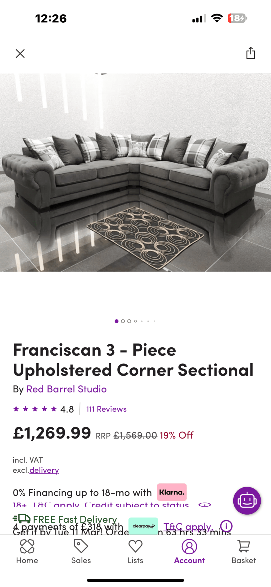 Wayfair Verona sofa