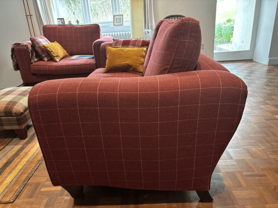 Rust and cream check sofa and loveseat