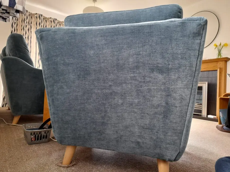 Blue Three Piece Suite with Light Wood Coloured Legs