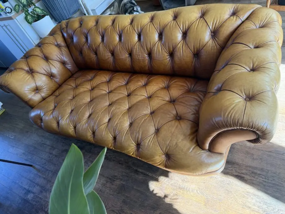 Brown Leather DFS Oskar Chesterfield Style Sofa