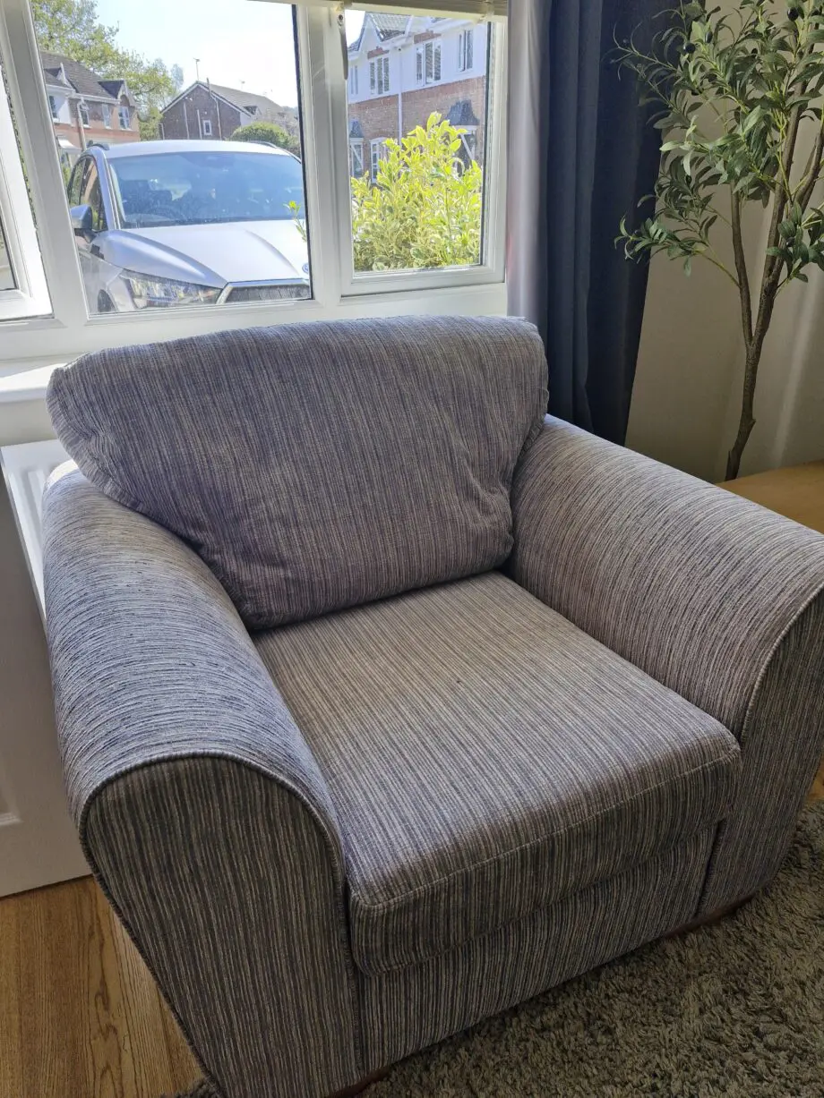 DFS Grey Formal Back Horbury 3 Seater Sofa Armchair And Storage Footstool