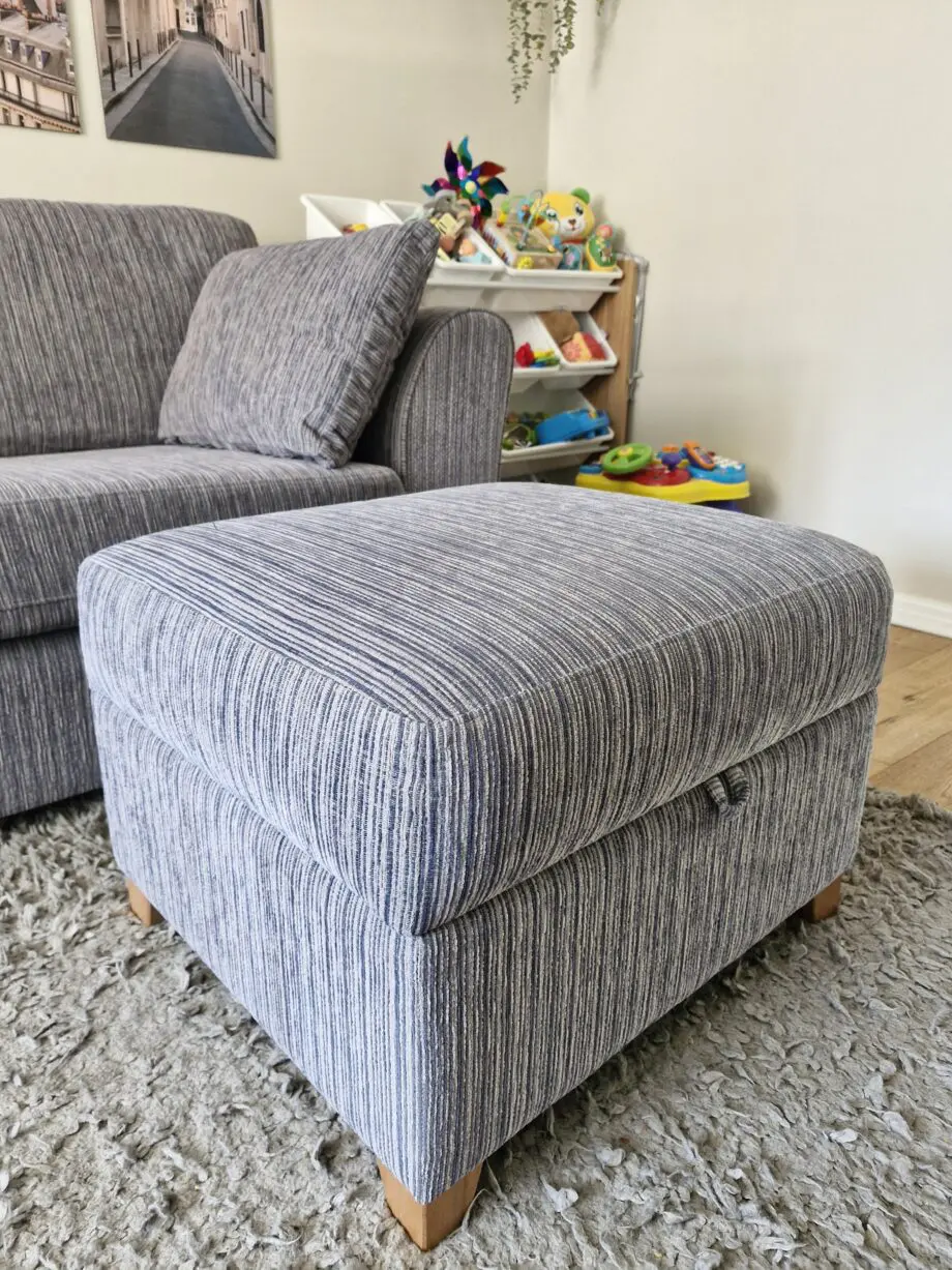 DFS Grey Formal Back Horbury 3 Seater Sofa Armchair And Storage Footstool