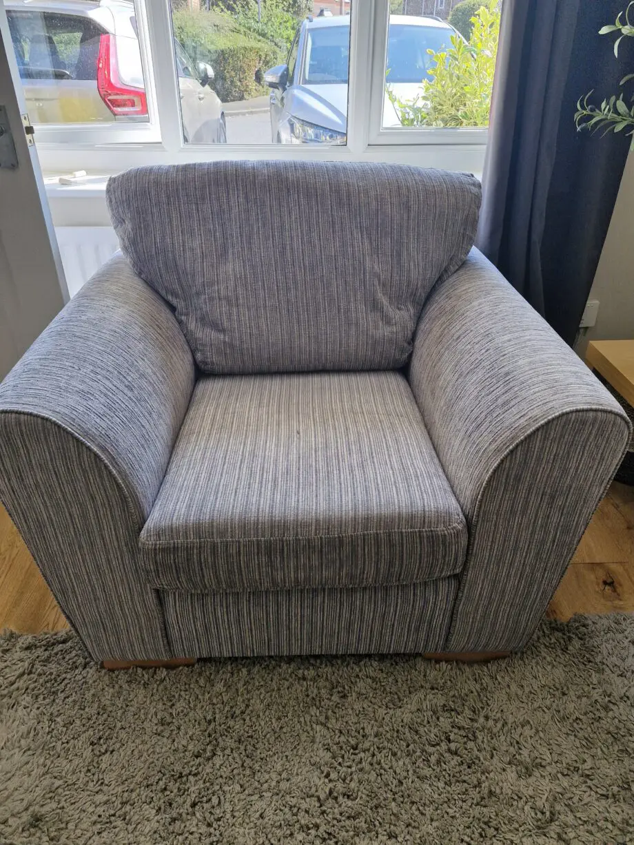 DFS Grey Formal Back Horbury 3 Seater Sofa Armchair And Storage Footstool