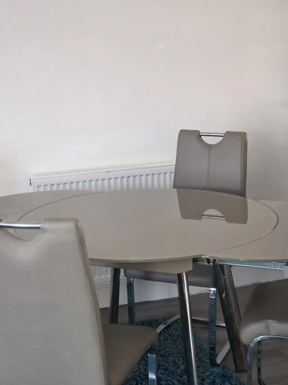 Glass dining table with 4 chairs