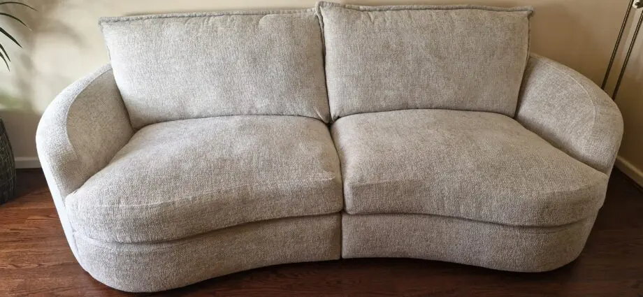Furniture Village Boutique Darling brand, Cream & Mocha coloured 4 Seater Sofa Set - includes Sviwel Chair and 2-piece Footstool/table