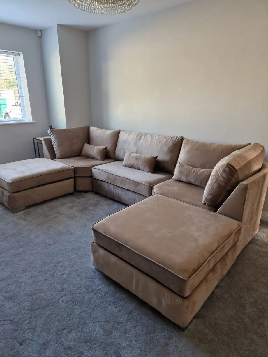 Mink Plush U Shape Sofa with Removeable Footstools