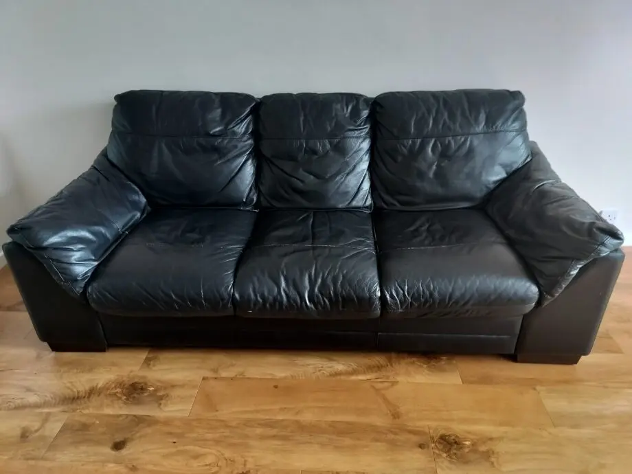DFS Black Faux Leather 3 Seater Sofa