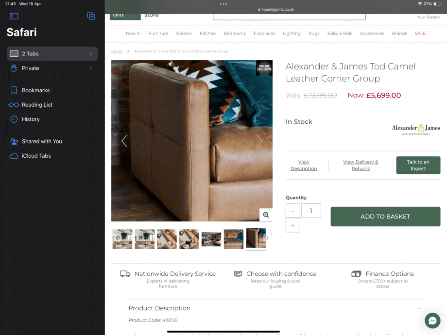 Alexander and James Tod corner sofa