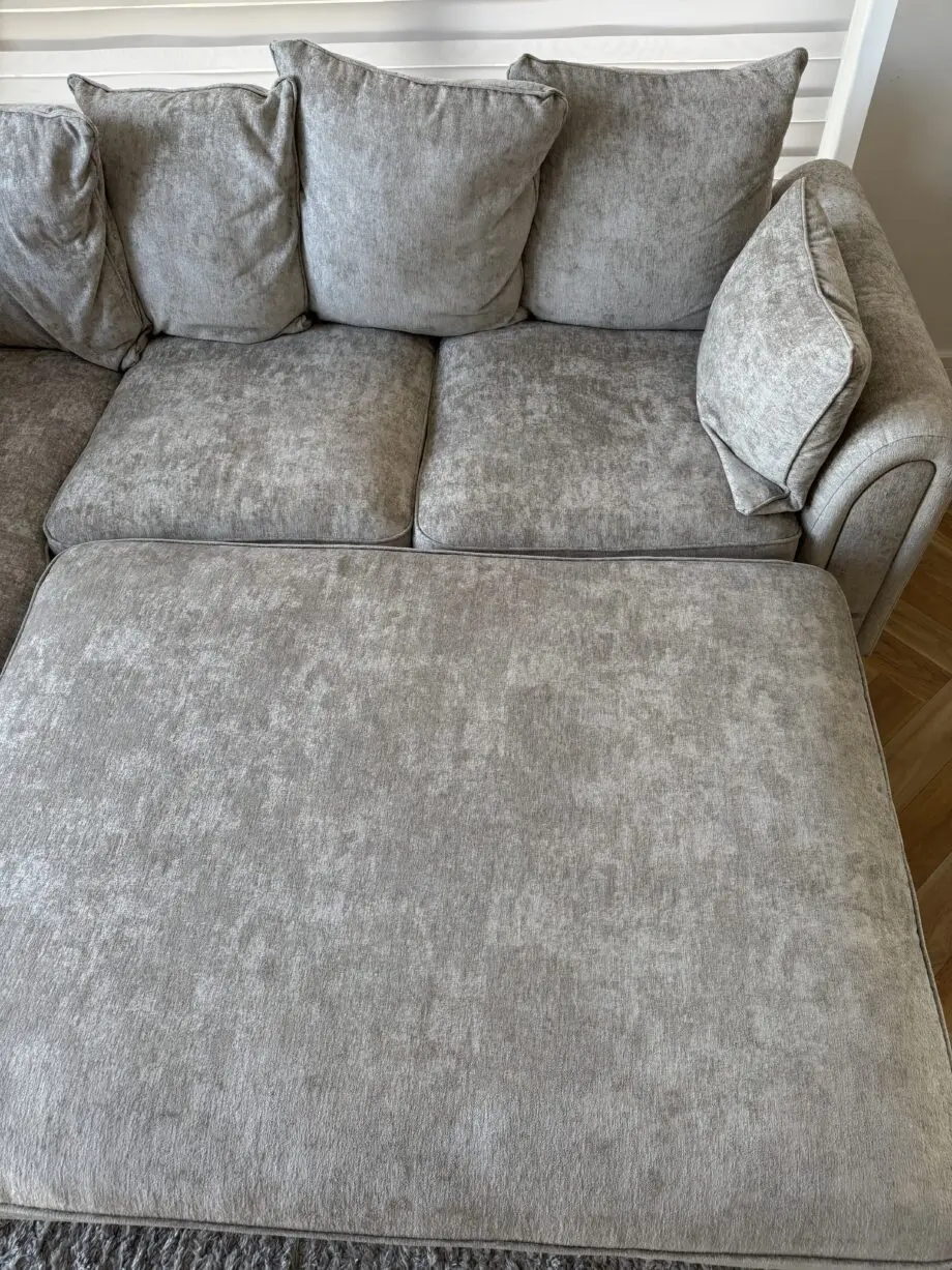 NCF living Battersea hand corner sofa in oatmeal, with fitting footstool left side corner
