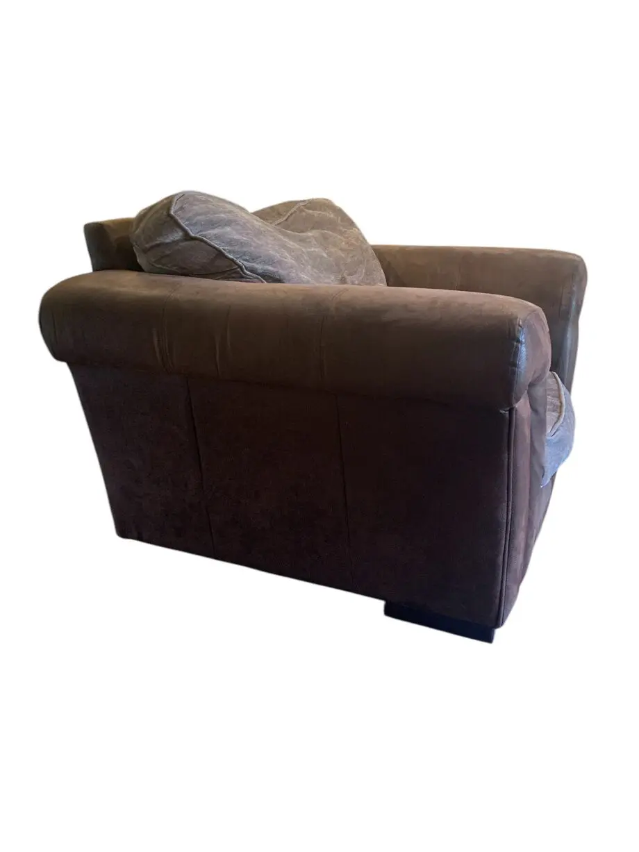 DFS Sofa set from Rissington range, brown suede frame with beige velvet sofa cushions. Comes with a footstool.
