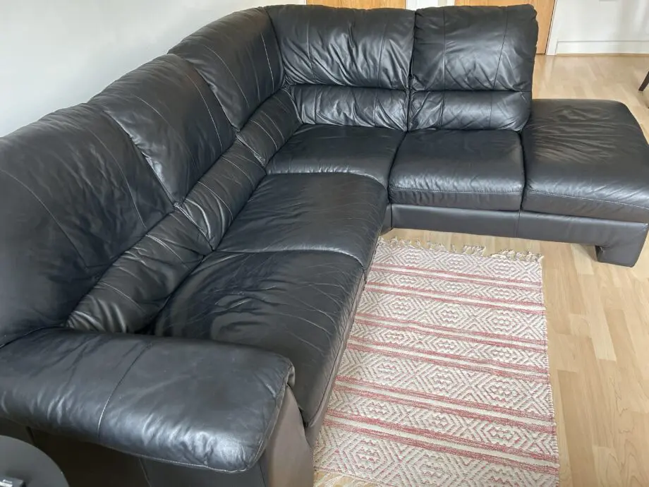 DFS Black Leather corner sofa with chaise